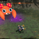 A Paras threatens a Pokemon trainer with poison powder.